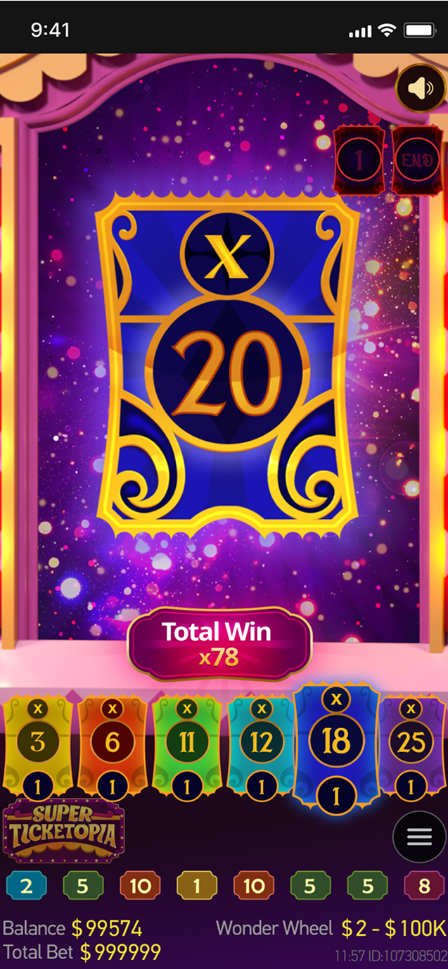 Wonder Wheel mobile Ticketopia multiplier result screen