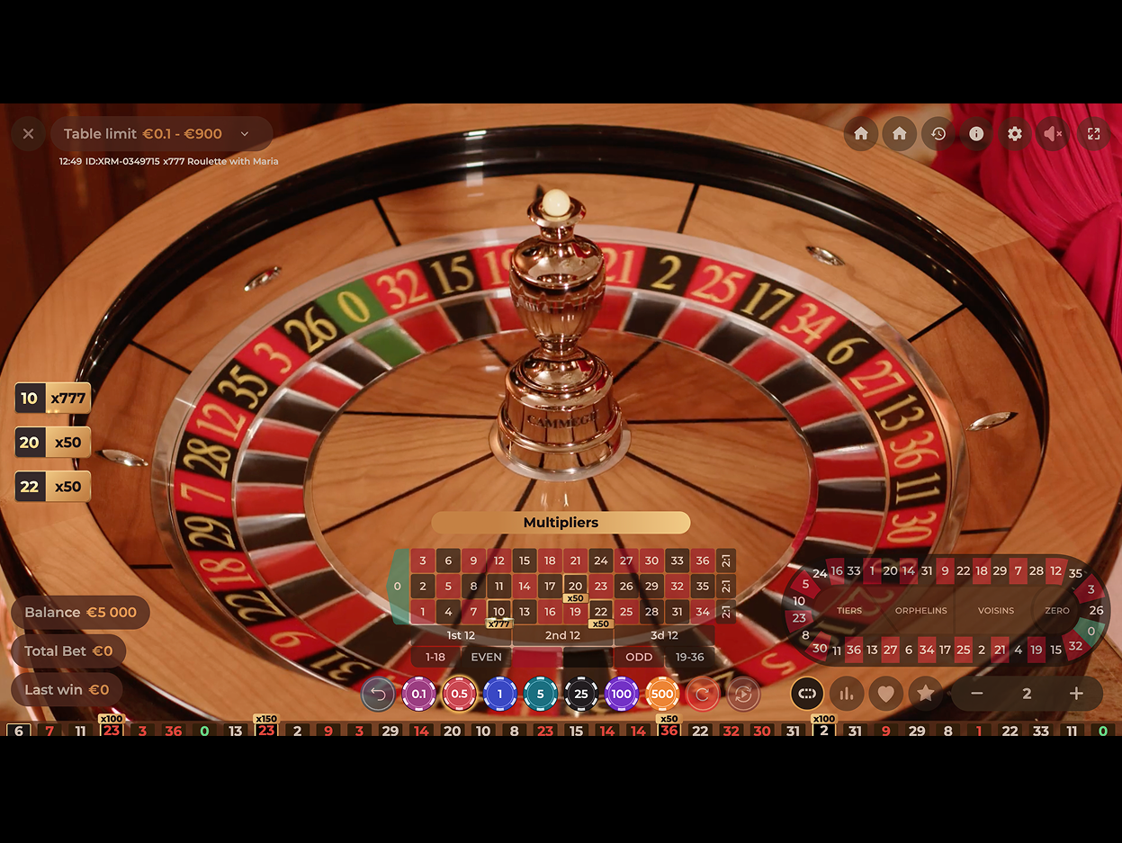 X777 Roulette pre-recorded wheel with Lucky Number multipliers